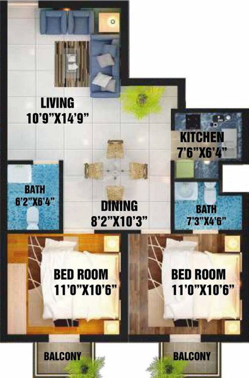 Nimi Symbolic Homes (2BHK+2T (850 sq ft) 850 sq ft)