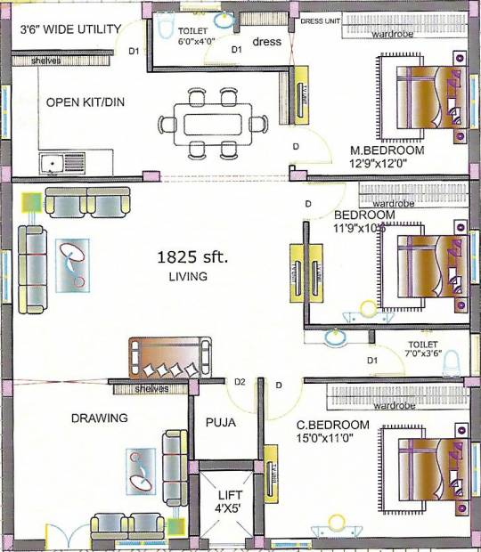 Abhigyan Rama Residency (3BHK+2T (1,825 sq ft) + Pooja Room 1825 sq ft)