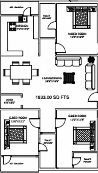Avantika Meghana (3BHK+3T (1,833 sq ft) + Pooja Room 1833 sq ft)