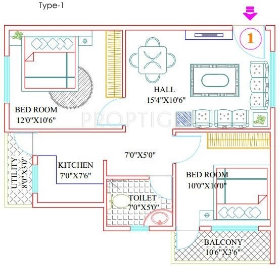 PR Green Park (2BHK+2T (745 sq ft) 745 sq ft)