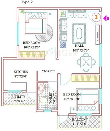 PR Green Park (2BHK+2T (798 sq ft) 798 sq ft)