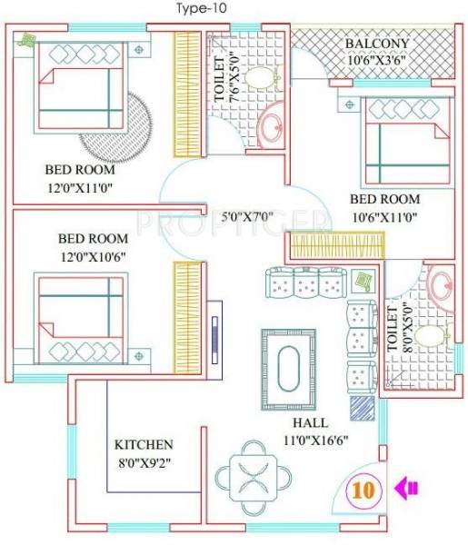 PR Green Park (3BHK+3T (1,016 sq ft) 1016 sq ft)