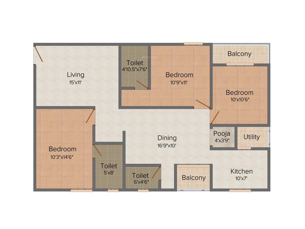 Trishala Luxor Apartments (3BHK+3T (1,448 sq ft) 1448 sq ft)
