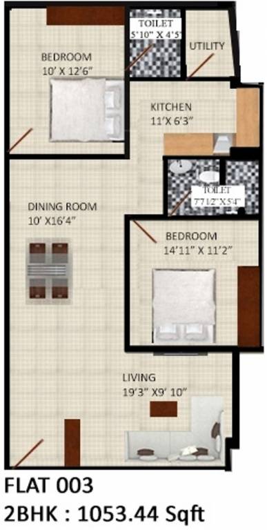 SRC Sky Asta (2BHK+2T (1,053 sq ft) 1053 sq ft)
