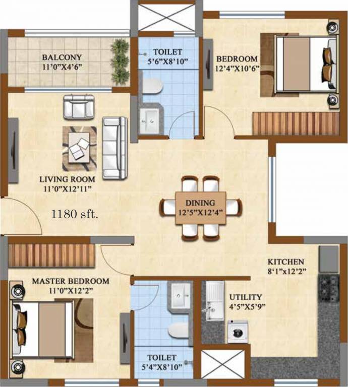 Salarpuria Sattva Divinity (2BHK+2T (1,180 sq ft) 1180 sq ft)