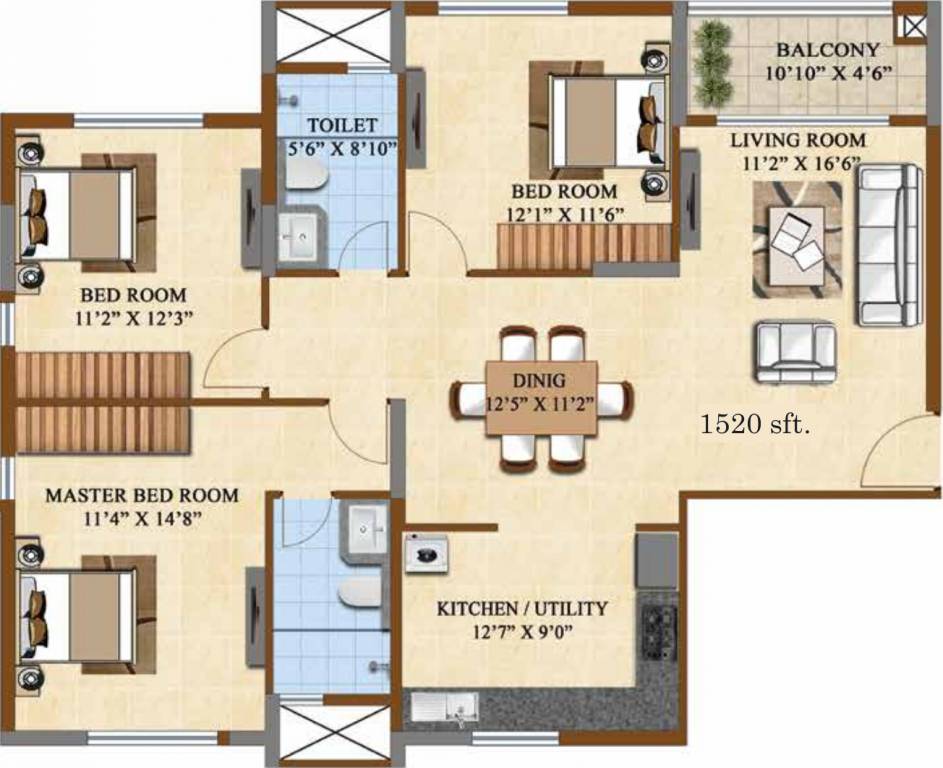 Salarpuria Sattva Divinity (3BHK+2T (1,520 sq ft) 1520 sq ft)