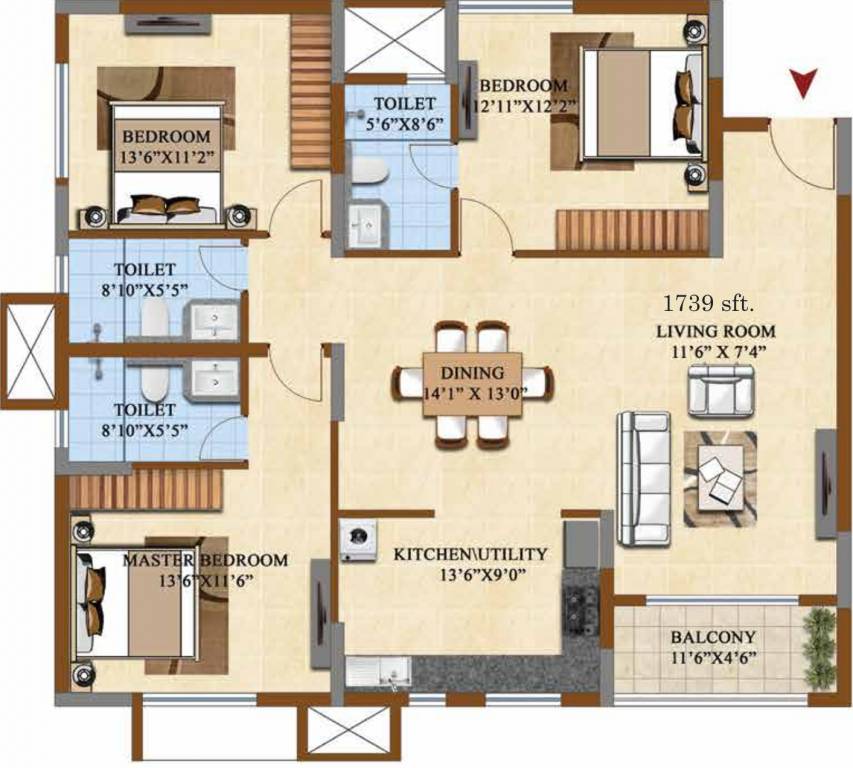 Salarpuria Sattva Divinity (3BHK+3T (1,739 sq ft) 1739 sq ft)