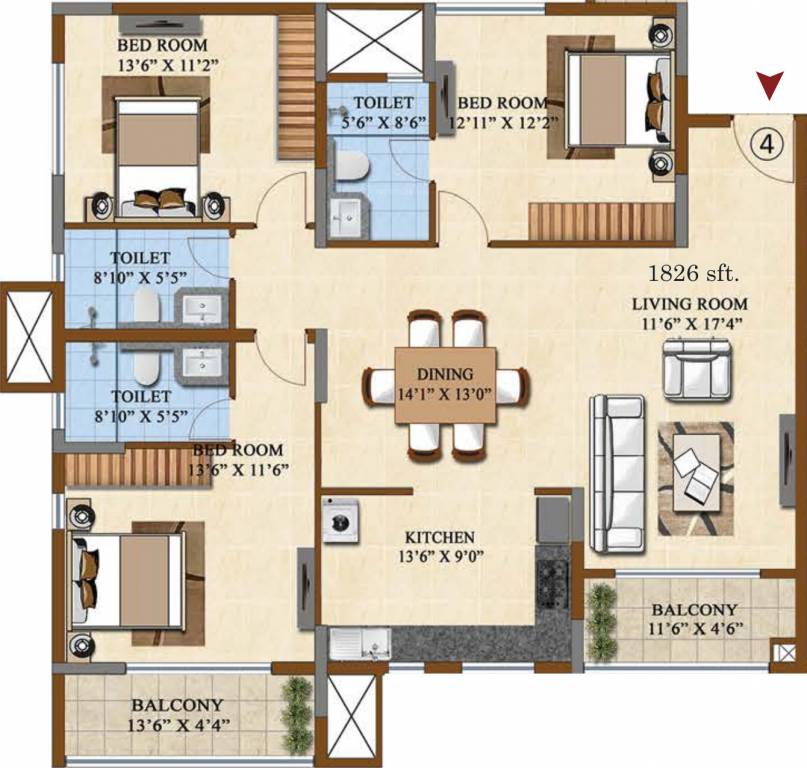 Salarpuria Sattva Divinity (3BHK+3T (1,826 sq ft) 1826 sq ft)