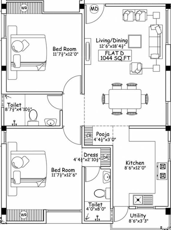 Varaha Vatsin (2BHK+2T (1,044 sq ft) + Pooja Room 1044 sq ft) Varaha Vatsin (2BHK+2T (1,044 sq ft) + Pooja Room 1044 sq ft)