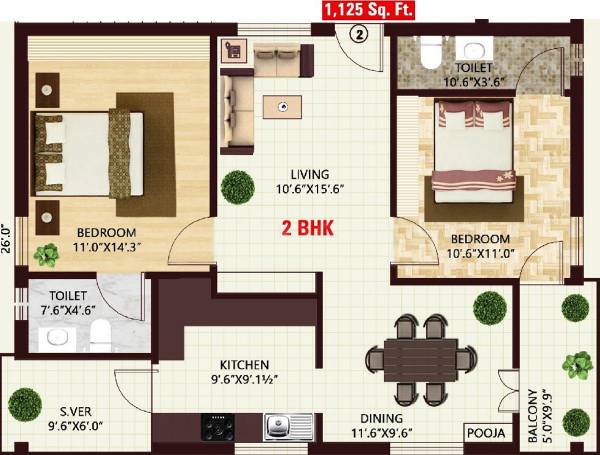 Mourya Pearl (2BHK+2T (1,125 sq ft) + Pooja Room 1125 sq ft) Mourya Pearl (2BHK+2T (1,125 sq ft) + Pooja Room 1125 sq ft)