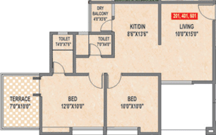 Vedant Kingston Elysia (2BHK+2T (885 sq ft) 885 sq ft)