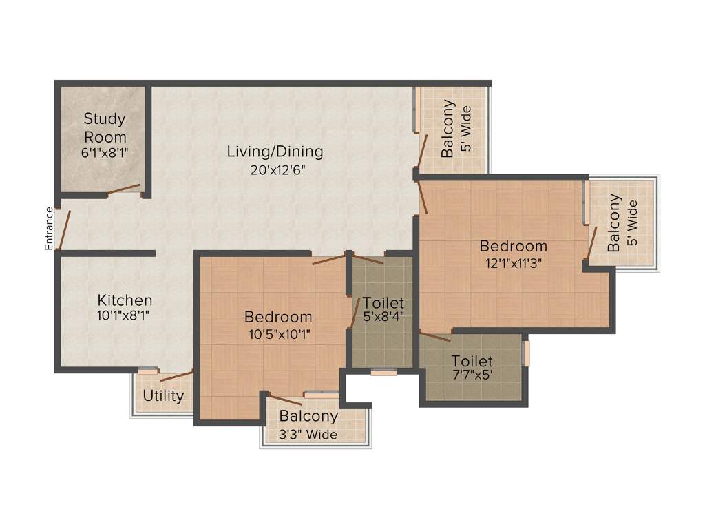 Logix Blossom County (2BHK+2T (1,145 sq ft) + Study Room 1145 sq ft)