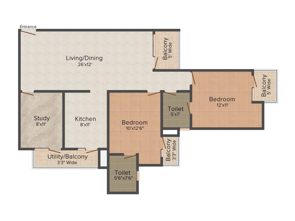 Logix Blossom County (2BHK+2T (1,275 sq ft) + Study Room 1275 sq ft)
