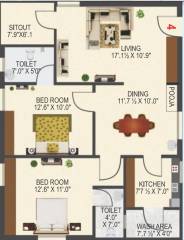 Satya Red Hills (2BHK+2T (1,150 sq ft) + Pooja Room 1150 sq ft)