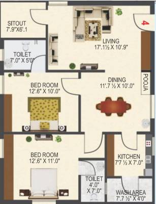 Satya Red Hills (2BHK+2T (1,150 sq ft) + Pooja Room 1150 sq ft)