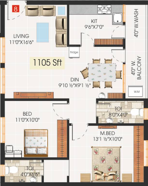 SVS Avaasa (2BHK+2T (1,105 sq ft) 1105 sq ft)