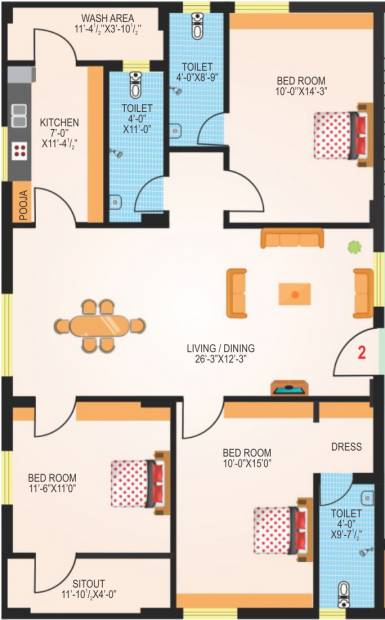 Satya Captal Way1 (3BHK+3T (1,610 sq ft) + Pooja Room 1610 sq ft)
