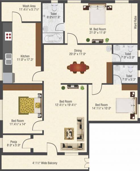 Satya Captal Way 2 (3BHK+3T (2,280 sq ft) + Pooja Room 2280 sq ft)