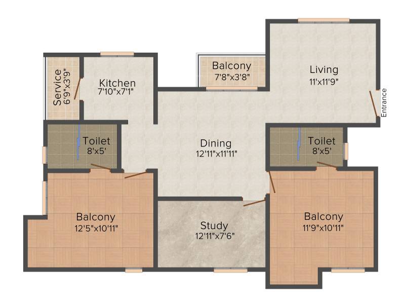 Rajkham Silver Crest (2BHK+2T (1,270 sq ft) + Study Room 1270 sq ft)
