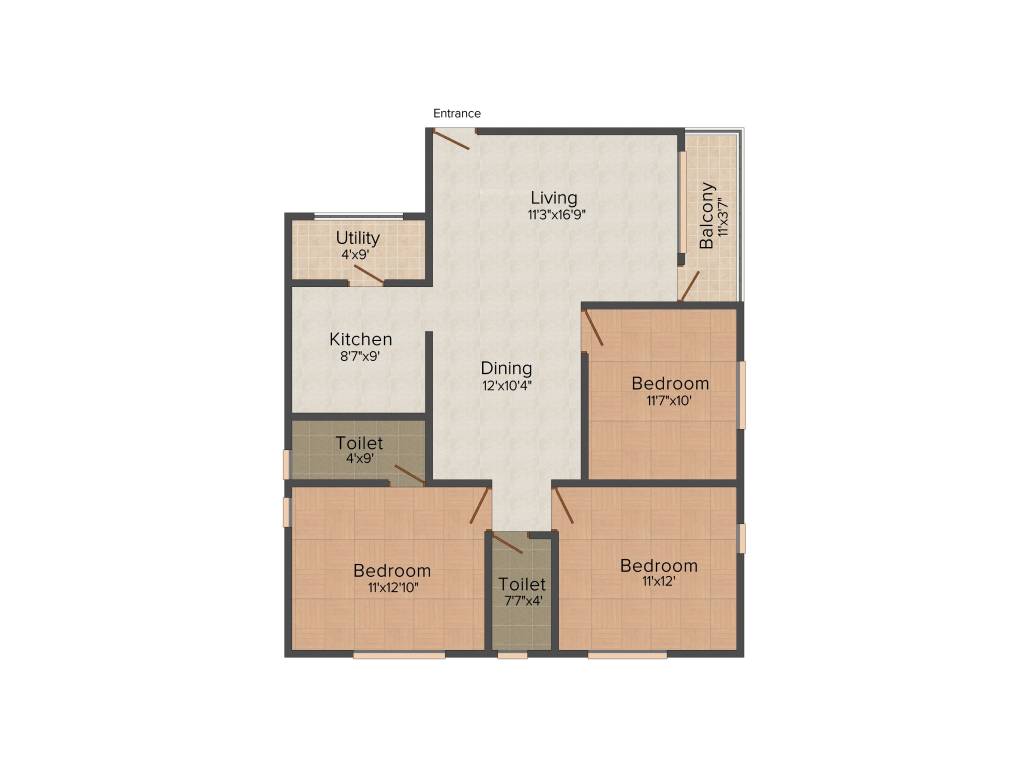 Rajkham Silver Crest (3BHK+2T (1,344 sq ft) 1344 sq ft)