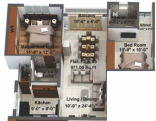 Sai Sai Sansthan (2BHK+2T (971 sq ft) 971 sq ft)