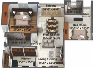 Sai Sai Sansthan (2BHK+2T (1,004 sq ft) + Pooja Room 1004 sq ft)