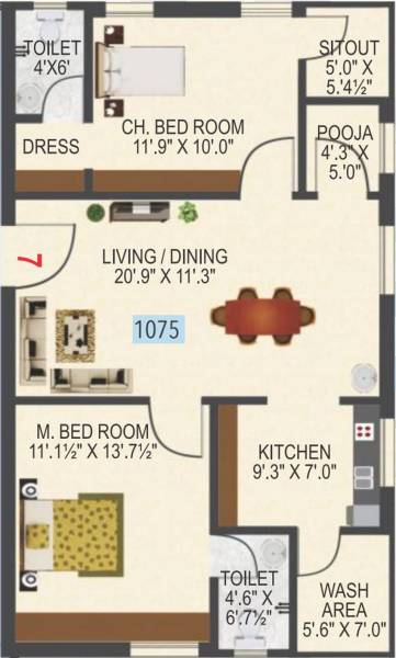 Satya Mallikhaarjuna N Clave (2BHK+2T (1,075 sq ft) + Pooja Room 1075 sq ft) Satya Mallikhaarjuna N Clave (2BHK+2T (1,075 sq ft) + Pooja Room 1075 sq ft)