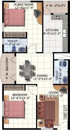 DSR Topaz (2BHK+2T (1,087 sq ft) 1087 sq ft)