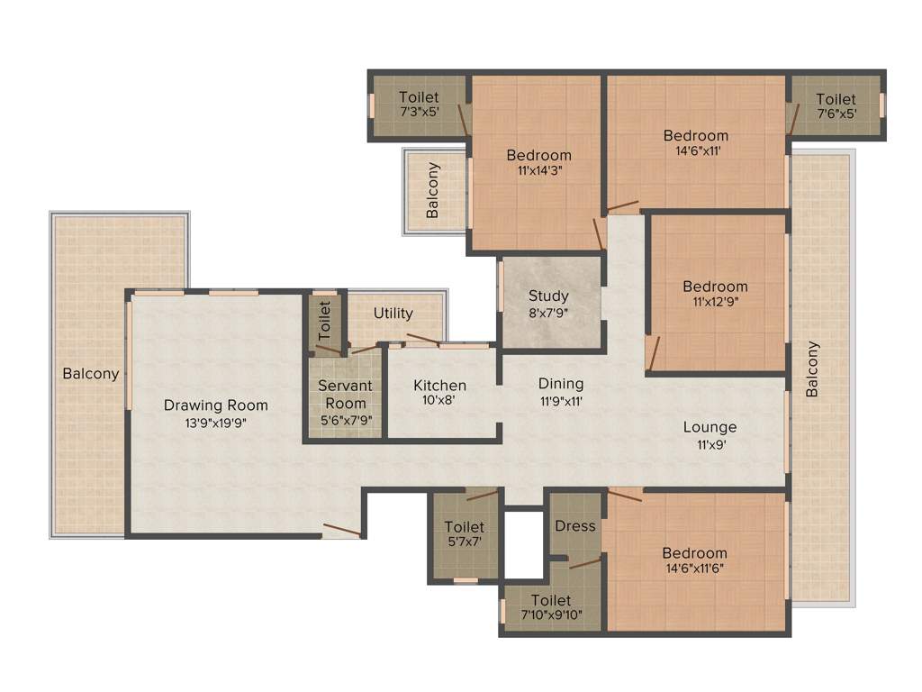 Lotus Woodview Residences (4BHK+4T (2,435 sq ft) + Study Room 2435 sq ft)