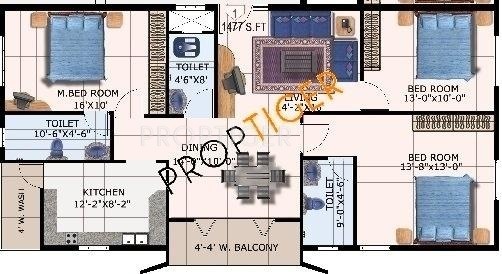 DSR Infrastructures Pvt Ltd DSR Emerald Floor Plan (3BHK+3T)