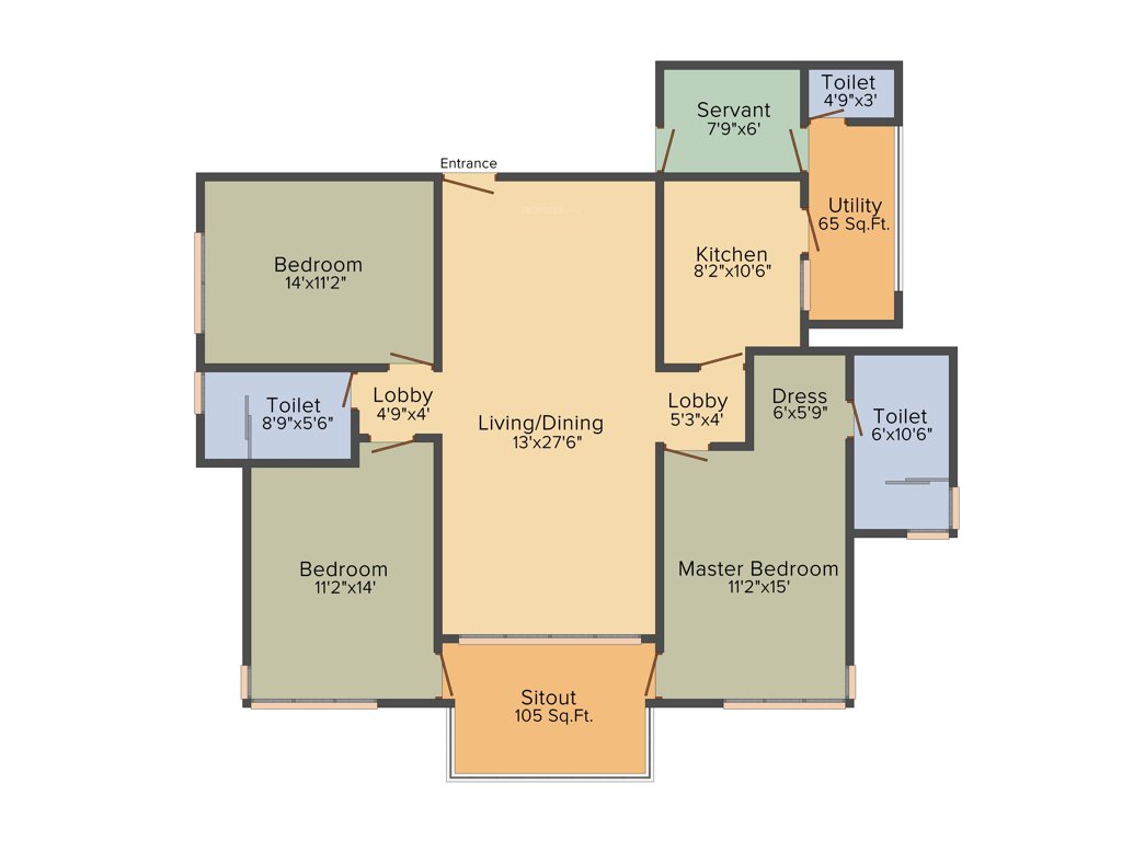 Vipul Aarohan (3BHK+2T (2,025 sq ft)   Servant Room 2025 sq ft)