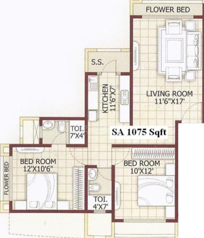 Swastik Grand 90 (2BHK+2T (1,075 sq ft) 1075 sq ft)