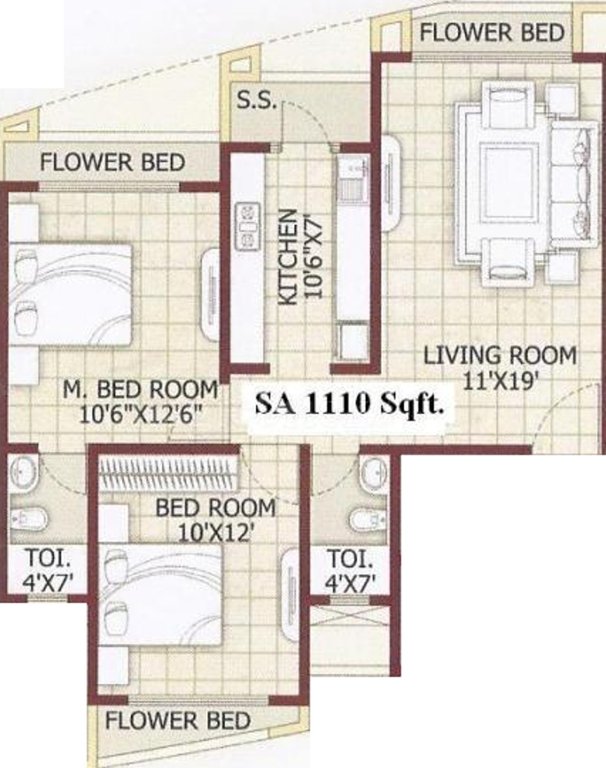 Swastik Grand 90 (2BHK+2T (1,110 sq ft) 1110 sq ft)