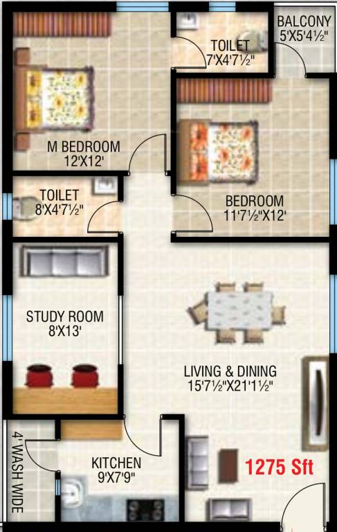 Vamsee Brindavan (2BHK+2T (1,275 sq ft) + Study Room 1275 sq ft) Vamsee Brindavan (2BHK+2T (1,275 sq ft) + Study Room 1275 sq ft)