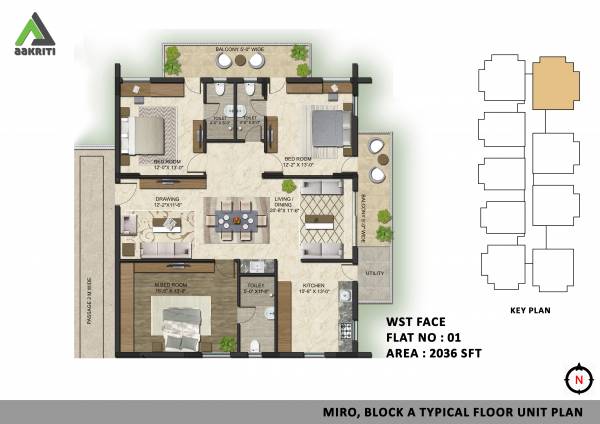 Aakriti Miro (3BHK+3T (2,036 sq ft) + Pooja Room 2036 sq ft)