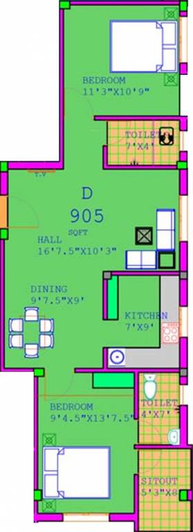 Annai Annai Livade (2BHK+2T (905 sq ft) 905 sq ft)