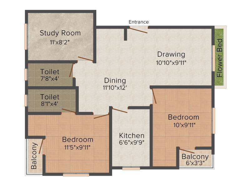 Lakhan Raj (2BHK+2T (1,105 sq ft) + Study Room 1105 sq ft)