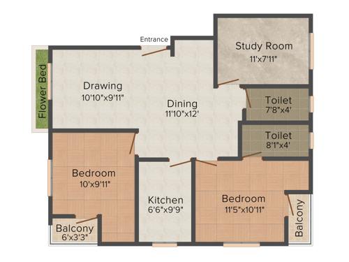 Lakhan Raj (2BHK+2T (1,115 sq ft) + Study Room 1115 sq ft) Lakhan Raj (2BHK+2T (1,115 sq ft) + Study Room 1115 sq ft)
