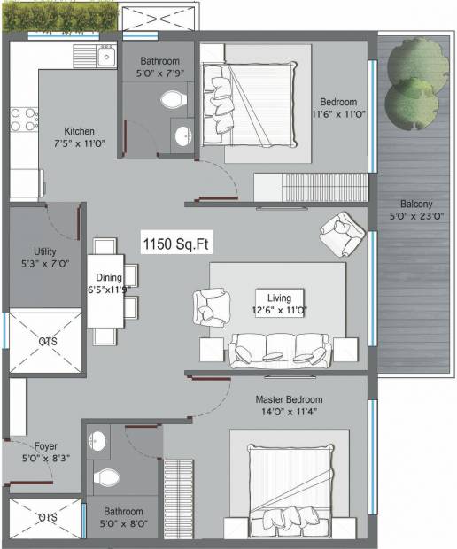 Axis Vanam (2BHK+2T (1,150 sq ft) 1150 sq ft)