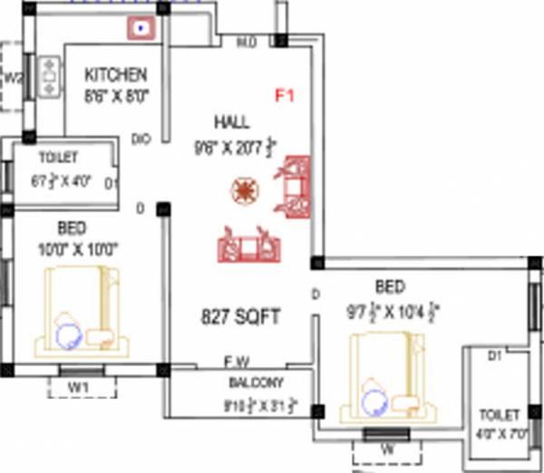 Lakshmikantham BV Nagar South (2BHK+2T (827 sq ft) 827 sq ft)