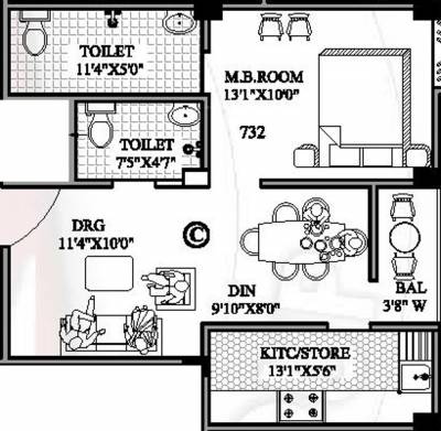 Lakhan Residency (1BHK+2T (732 sq ft) 732 sq ft)