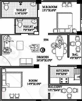 Lakhan Residency (2BHK+2T (994 sq ft) 994 sq ft)