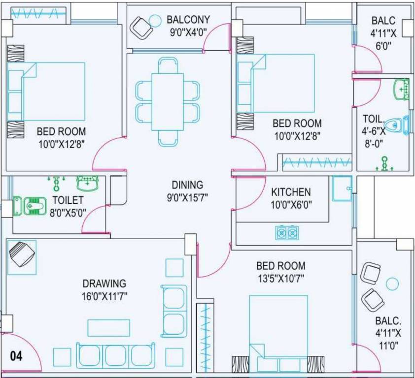 Agrani Heights (3BHK+2T (1,381 sq ft) 1381 sq ft)