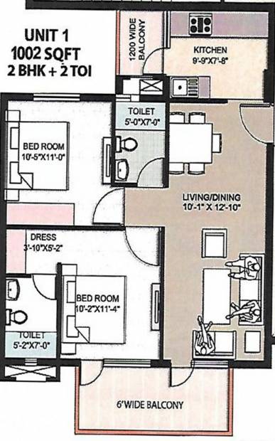 Omaxe The Resort (2BHK+2T (1,002 sq ft) 1002 sq ft)