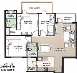Omaxe The Resort (2BHK+2T (1,260 sq ft) + Study Room 1260 sq ft)