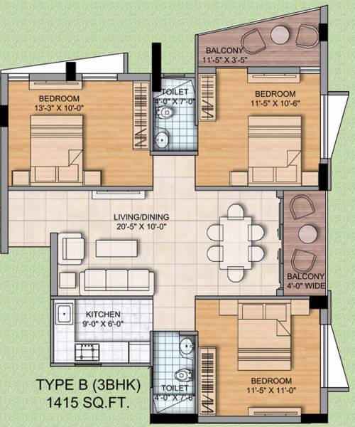 Sweet Signature (2BHK+2T (1,415 sq ft) 1415 sq ft)