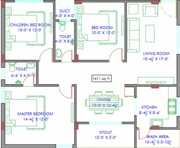 Sindhu Haritha Krishna Kunj (3BHK+2T (1,411 sq ft) 1411 sq ft)
