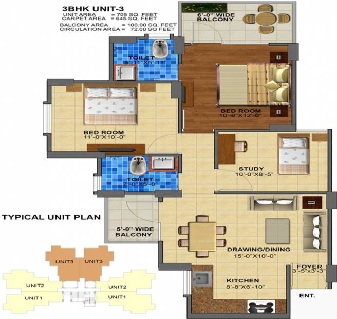 Zara Rossa (3BHK+2T (645 sq ft) 645 sq ft)