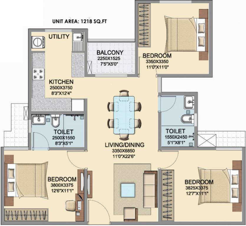 Skylark Dasos (3BHK+2T (1,218 sq ft) 1218 sq ft)