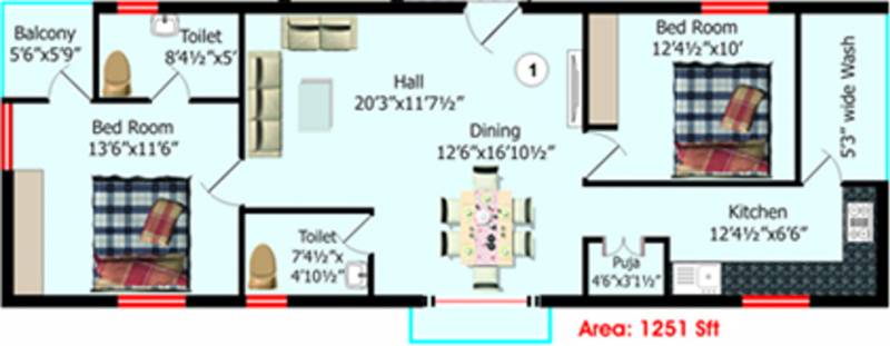Kalyan Aishwarya Residency (2BHK+2T (1,251 sq ft) + Pooja Room 1251 sq ft)